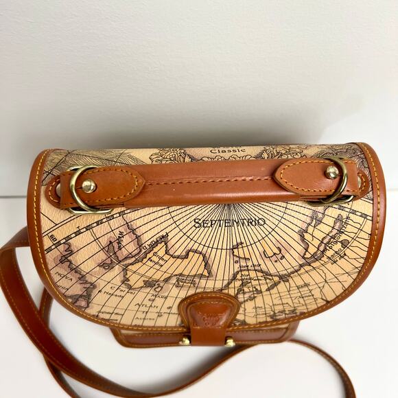 Anthropologie Taurus Leather Handbag Brown Map Print Top Handle - Picture 5 of 9